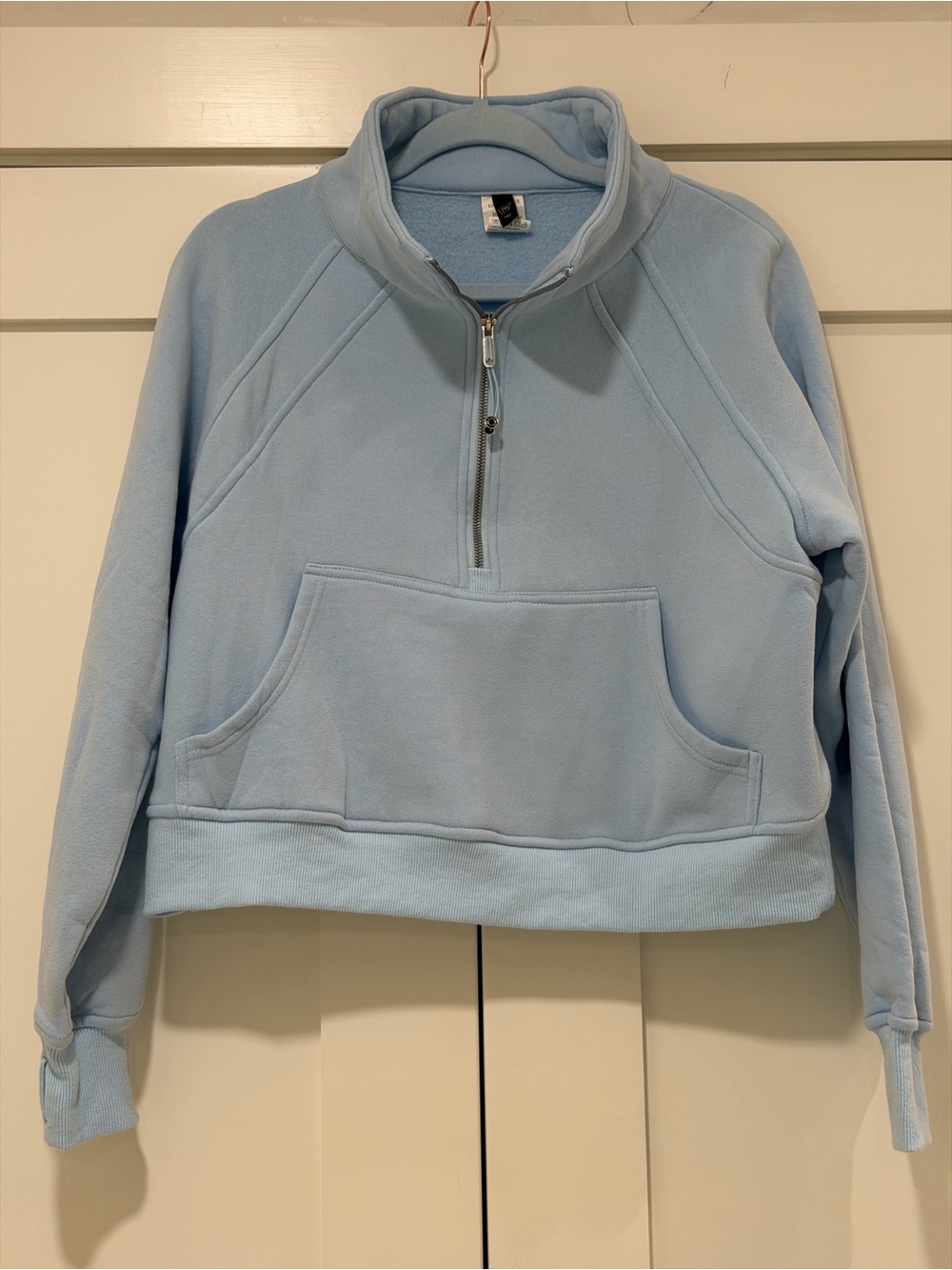 EF Light Blue Cropped Quarter Zip Fleece Pullover Sweatshirt Size Small